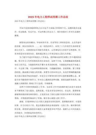 2025年电力工程师试用期工作总结