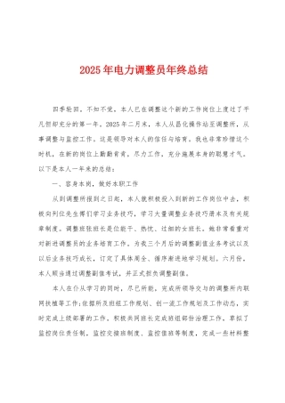2025年电力调整员年终总结