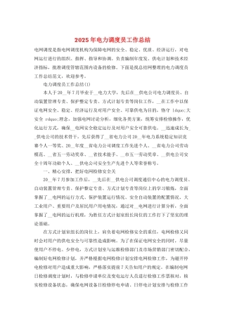 2025年电力调度员工作总结