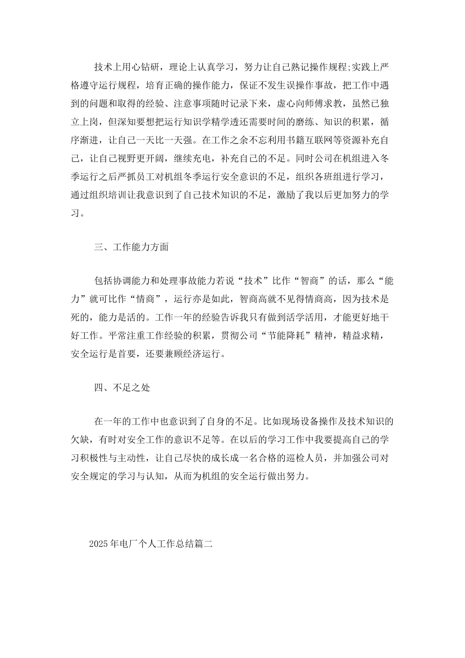 2025年电厂个人工作总结_第2页