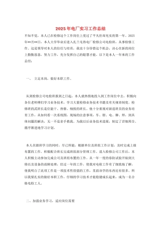 2025年电厂实习工作总结