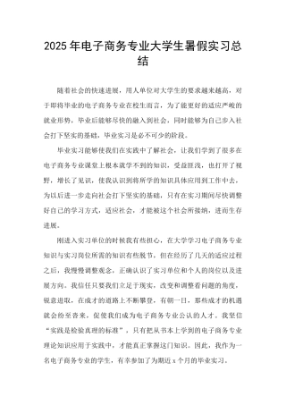 2025年电子商务专业大学生暑假实习总结