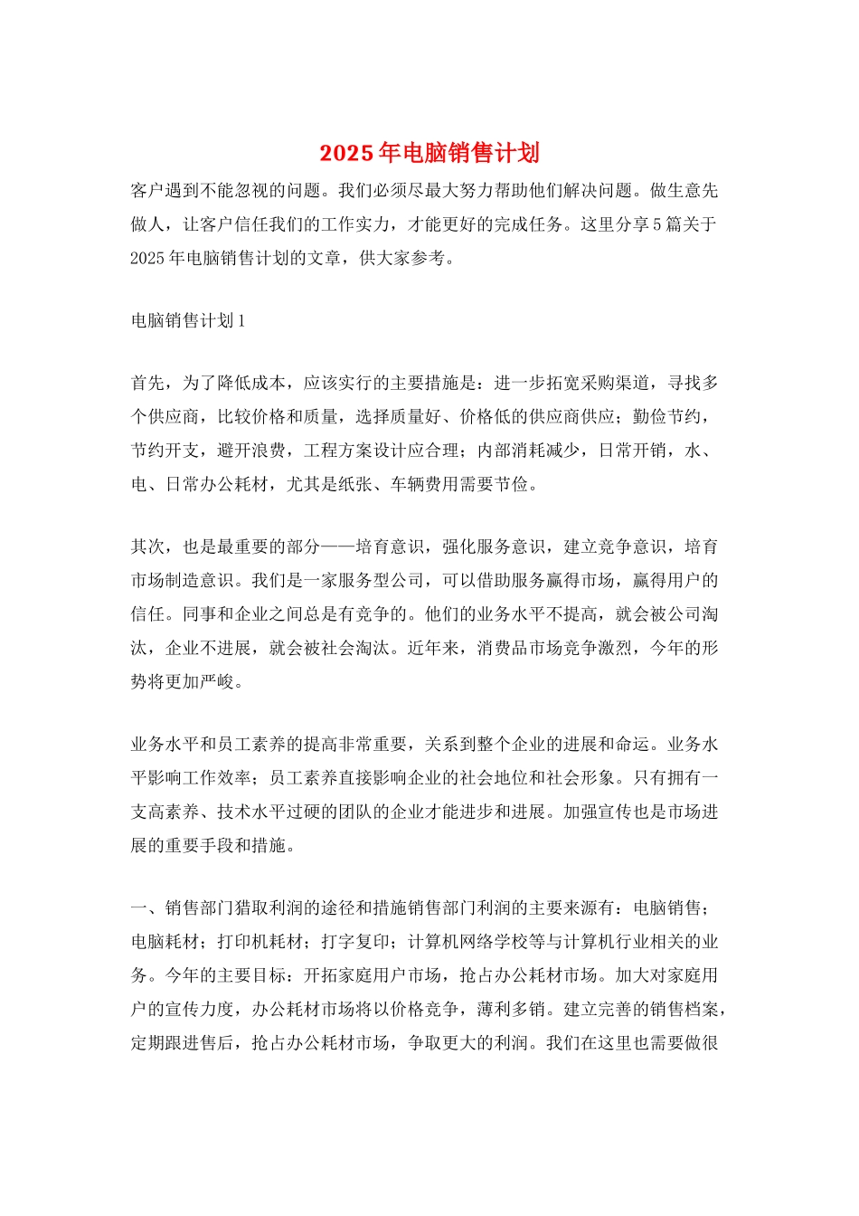 2025年电脑销售计划_第1页