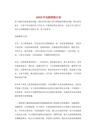 2025年电脑销售计划