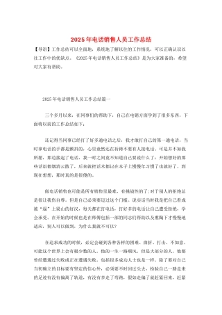 2025年电话销售人员工作总结