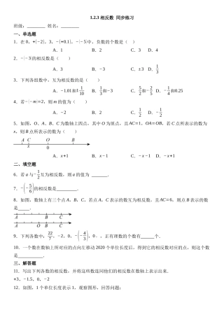  （2025-2026学年）人教版数学七年级上册1.2.3 相反数-同步练习（附解析）