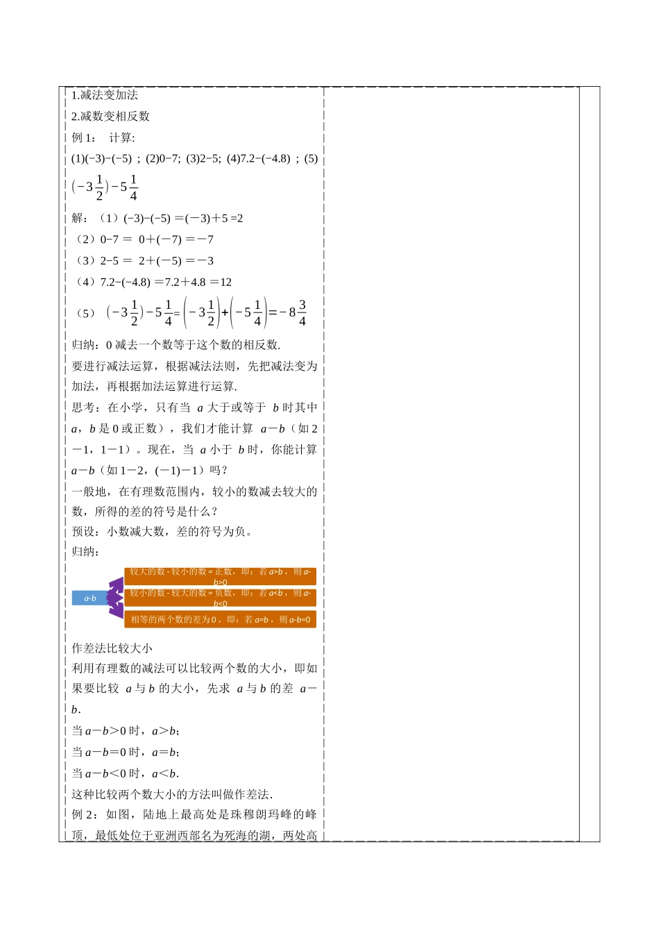  （2025-2026学年）人教版数学七年级上册2.1.2 有理数的减法（第一课时）-教案（练习附答案）_第2页