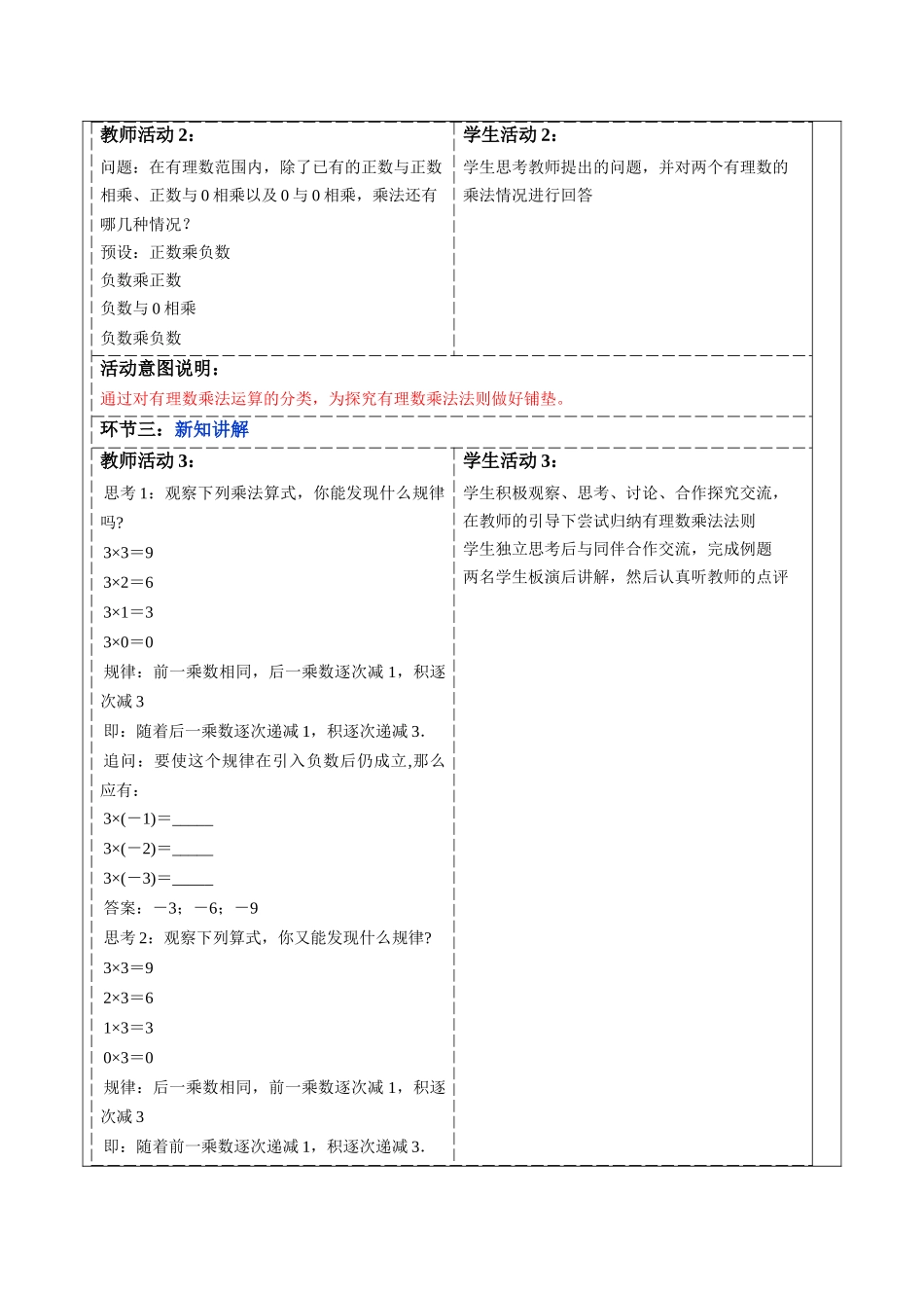  （2025-2026学年）人教版数学七年级上册2.2.1 有理数的乘法（第一课时）-教案（练习附答案）_第1页