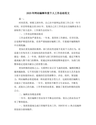 2025年网站编辑年度个人工作总结范文