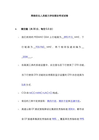 2025年网络优化人员能力评估理论考试试卷第2套含答案