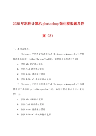 2025年职称计算机photoshop强化模拟题及答案(2)