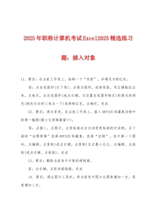 2025年职称计算机考试Excel2025年精选练习题：插入对象