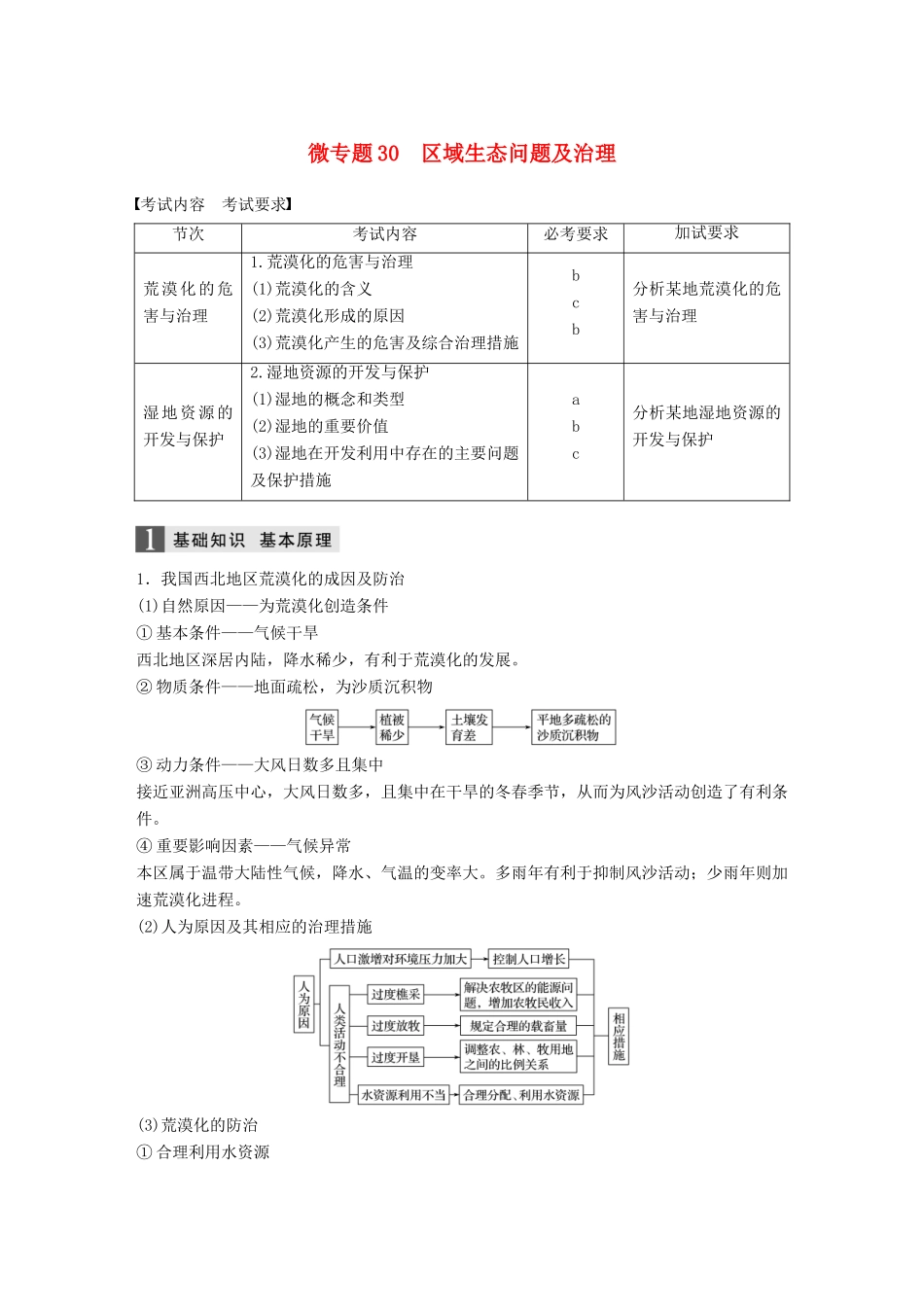 （浙江选考）高考地理大二轮复习 专题七 区域可持续发展（含“3S”）微专题30 区域生态问题及治理学案-人教版高三全册地理学案_第1页