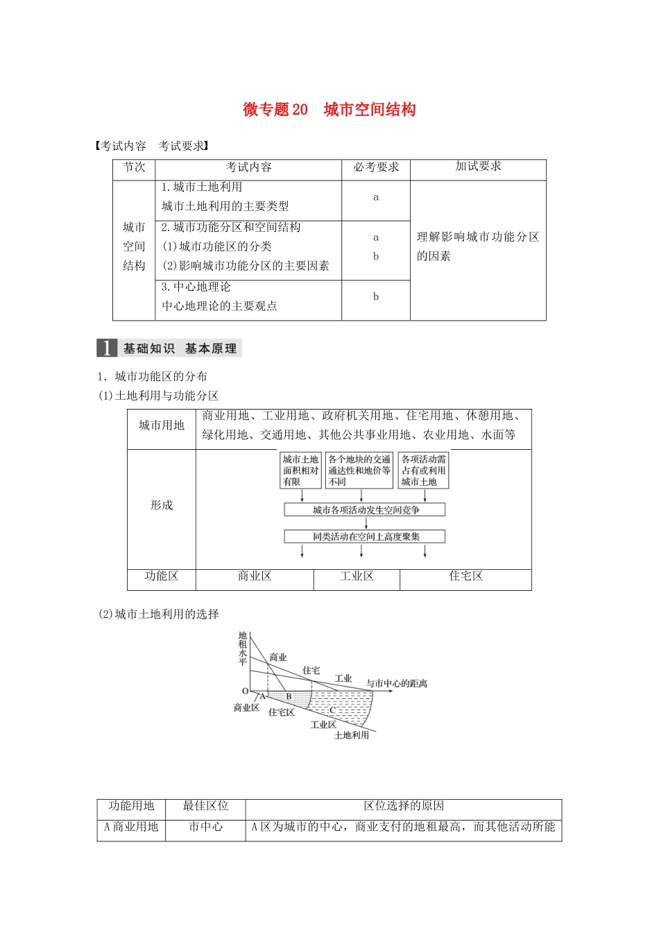 （浙江选考）高考地理大二轮复习 专题五 人口与城市 微专题20 城市空间结构学案-人教版高三全册地理学案_第1页
