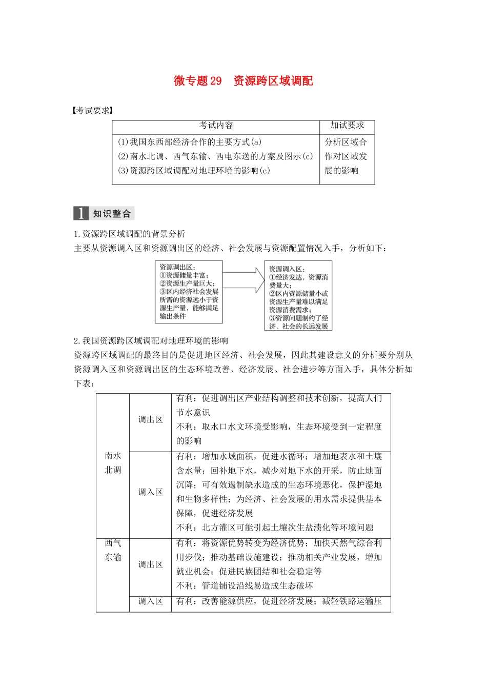 （浙江选考）高考地理二轮优选习题 专题七 区域可持续发展 微专题29 资源跨区域调配学案-人教版高三全册地理学案_第1页
