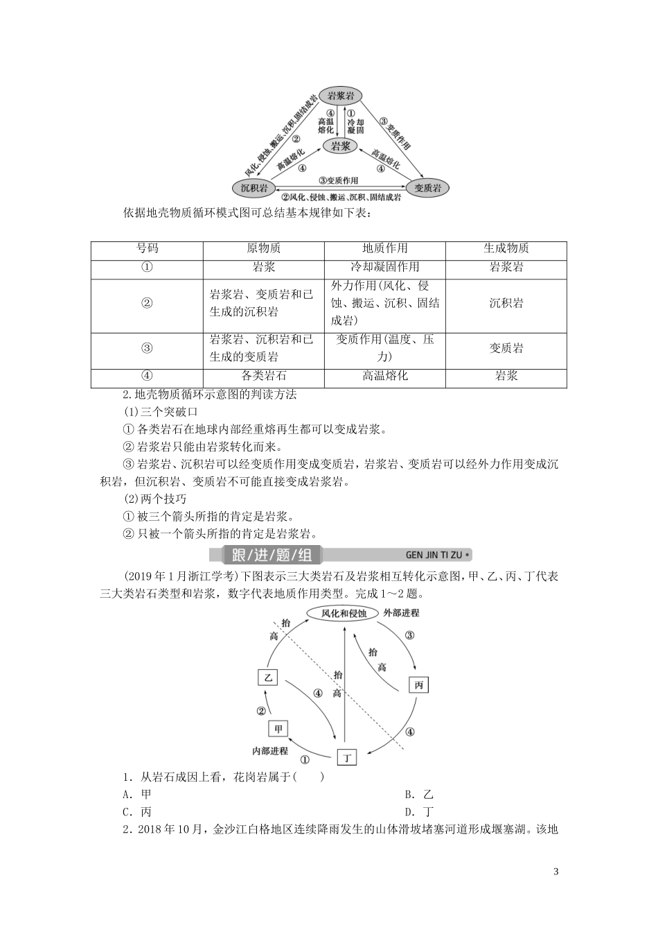 （浙江选考）新高考地理一轮复习 第二章 自然环境中的物质运动与能量交换 第7讲 地壳的物质组成和物质循环教学案 新人教版-新人教版高三全册地理教学案_第3页