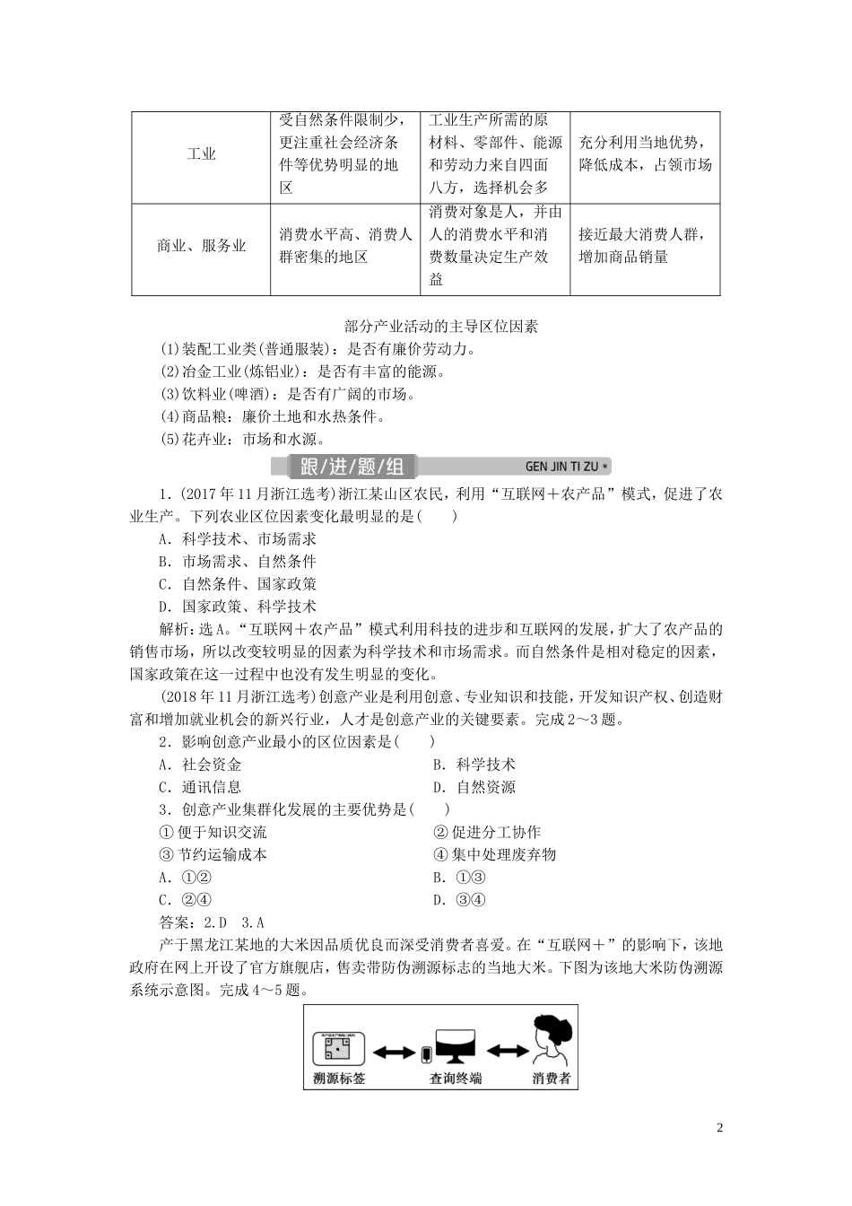 （浙江选考）新高考地理一轮复习 第七章 区域产业活动 第24讲 产业活动的区位条件和地域联系教学案 新人教版-新人教版高三全册地理教学案_第2页