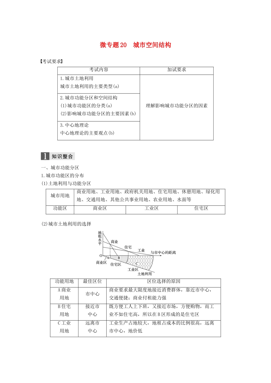 （浙江选考）高考地理二轮优选习题 专题五 人口与城市 微专题20 城市空间结构学案-人教版高三全册地理学案_第1页