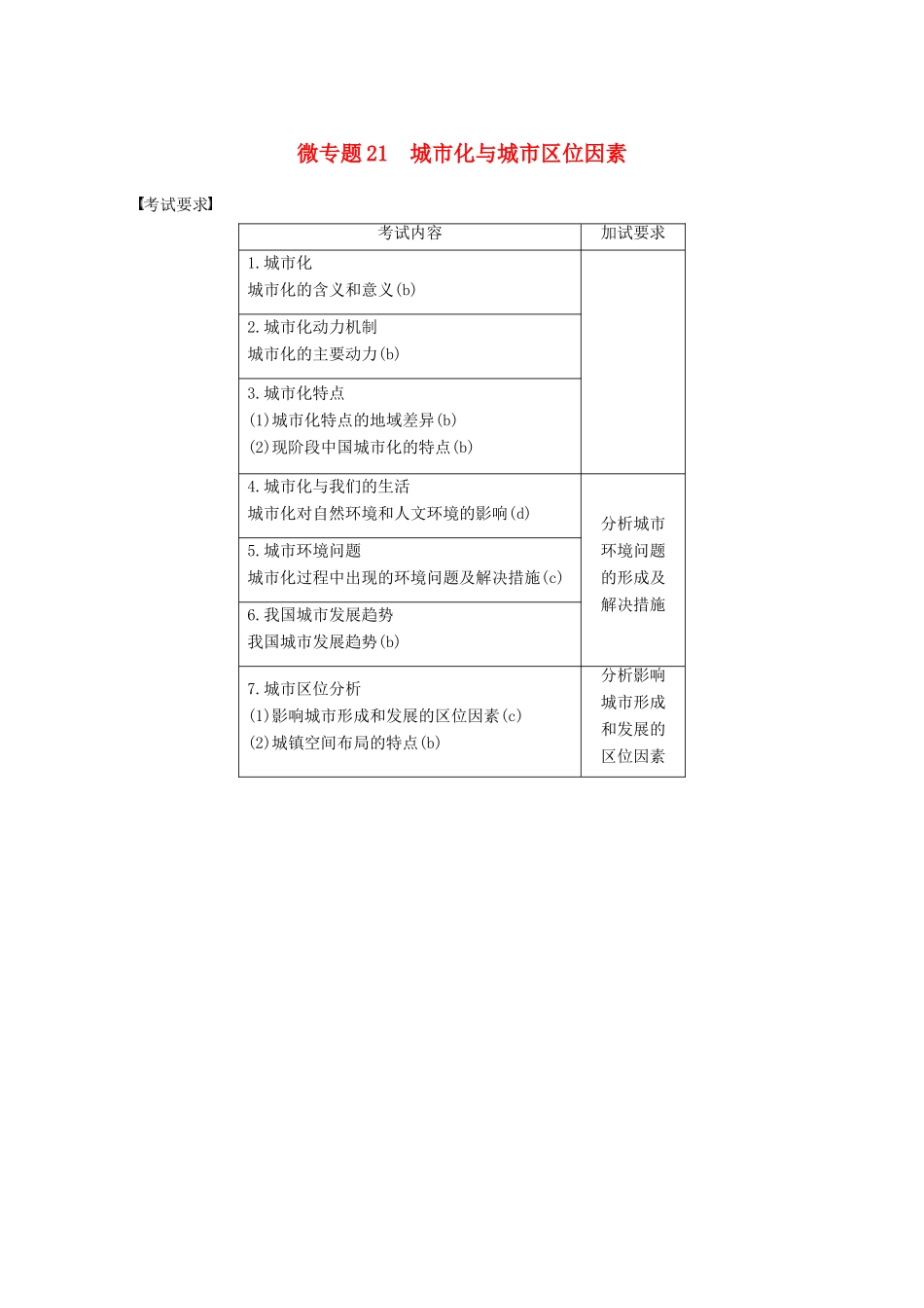 （浙江选考）高考地理二轮优选习题 专题五 人口与城市 微专题21 城市化与城市区位因素学案-人教版高三全册地理学案_第1页