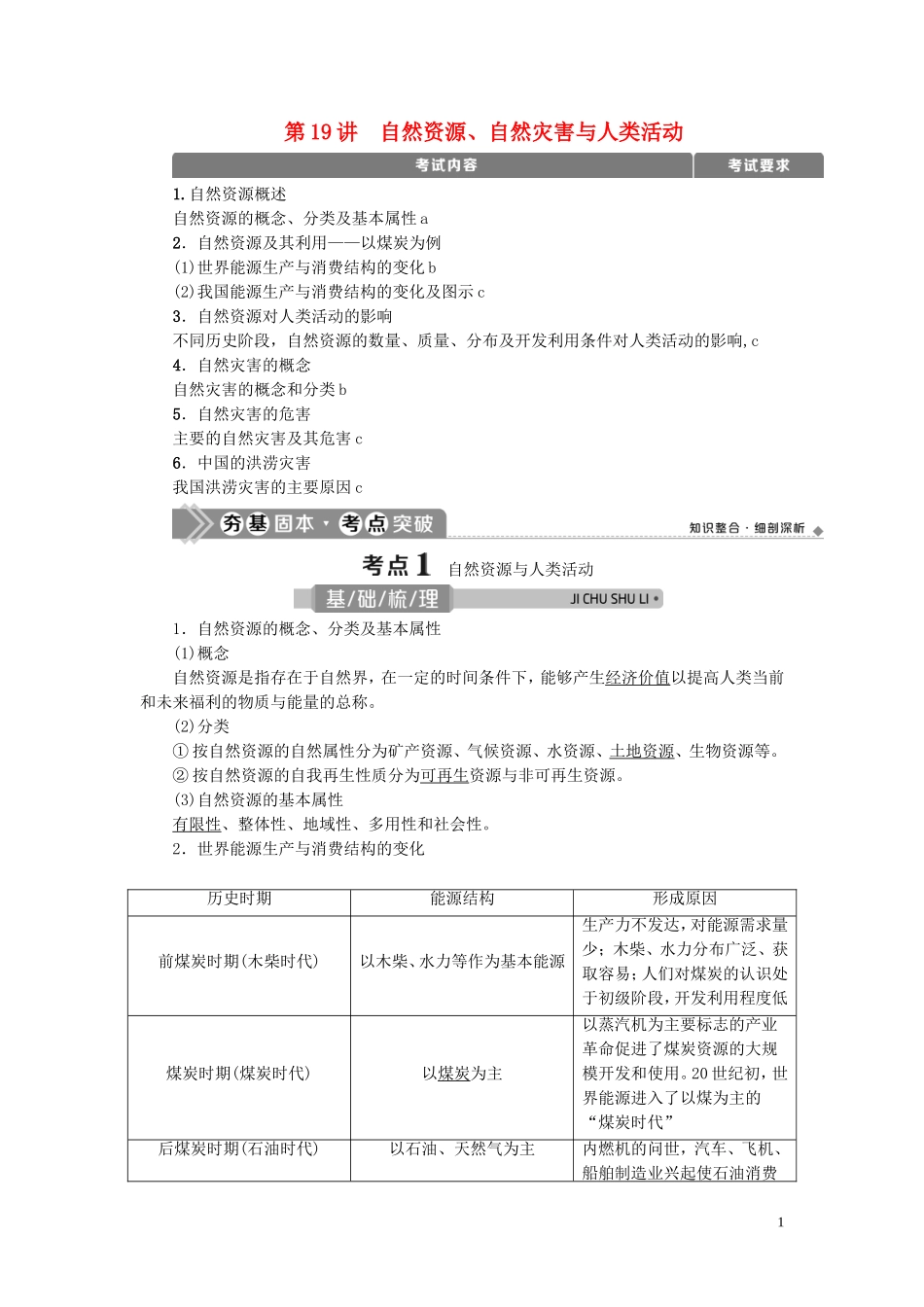 （浙江选考）新高考地理一轮复习 第四章 自然环境对人类活动的影响 第19讲 自然资源、自然灾害与人类活动教学案 新人教版-新人教版高三全册地理教学案_第1页
