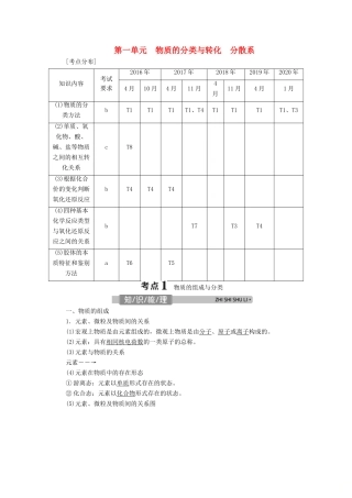 （浙江选考）高考化学一轮复习 专题1 化学家眼中的物质世界 1 第一单元 物质的分类与转化 分散系教学案-人教版高三全册化学教学案