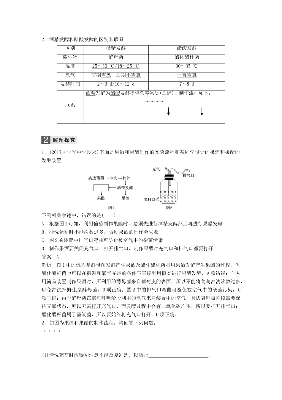 （浙江选考）高考生物一轮总复习 第九单元 生物技术实践 第32讲 生物技术在食品加工中的应用、植物的组织培养学案-人教版高三全册生物学案_第2页