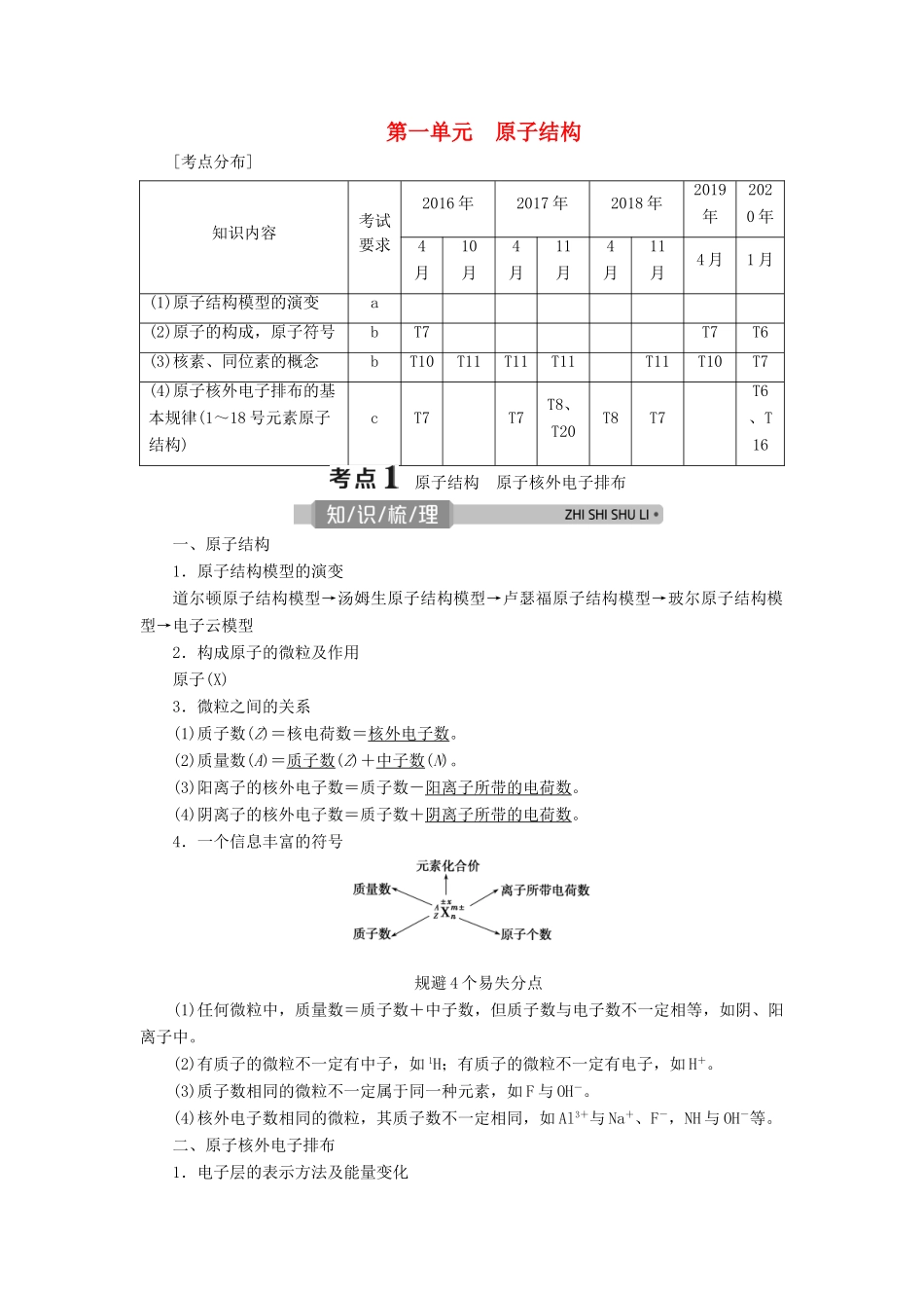 （浙江选考）高考化学一轮复习 专题5 微观结构与物质的多样性 1 第一单元 原子结构教学案-人教版高三全册化学教学案_第1页