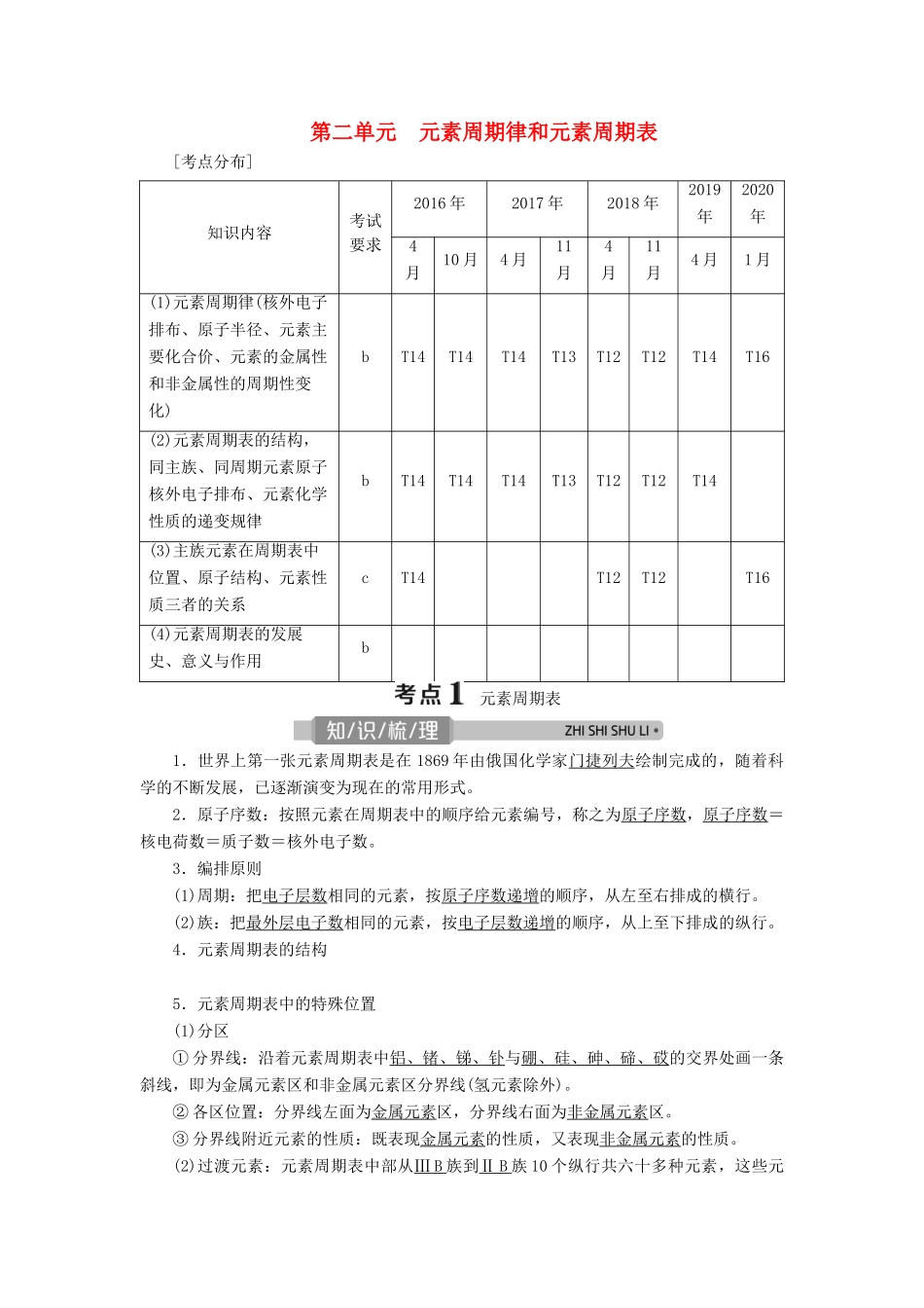 （浙江选考）高考化学一轮复习 专题5 微观结构与物质的多样性 2 第二单元 元素周期律和元素周期表教学案-人教版高三全册化学教学案_第1页