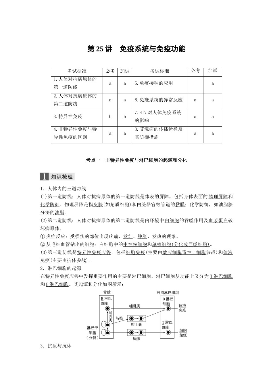 （浙江选考）高考生物一轮总复习 第七单元 生物体生命活动的调节与免疫 第25讲 免疫系统与免疫功能学案-人教版高三全册生物学案_第1页