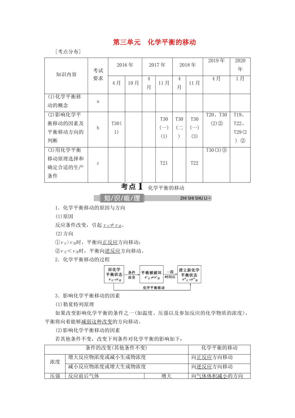 （浙江选考）高考化学一轮复习 专题7 化学反应速率与化学平衡 3 第三单元 化学平衡的移动教学案-人教版高三全册化学教学案_第1页