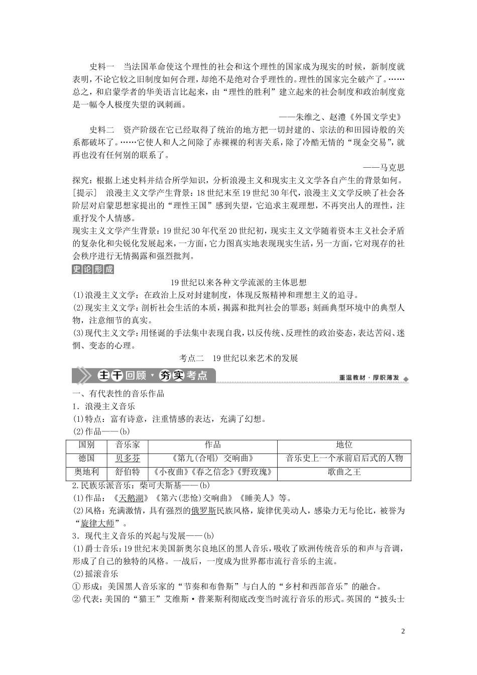 （浙江选考）新高考历史一轮复习 专题十七 近现代科学技术和19世纪以来的世界文学艺术 第36讲 19世纪以来的文学艺术教学案 人民版-人民版高三全册历史教学案_第2页
