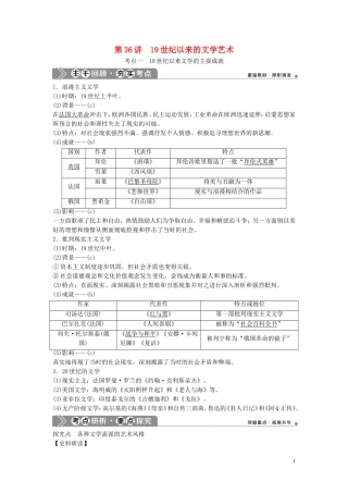 （浙江选考）新高考历史一轮复习 专题十七 近现代科学技术和19世纪以来的世界文学艺术 第36讲 19世纪以来的文学艺术教学案 人民版-人民版高三全册历史教学案