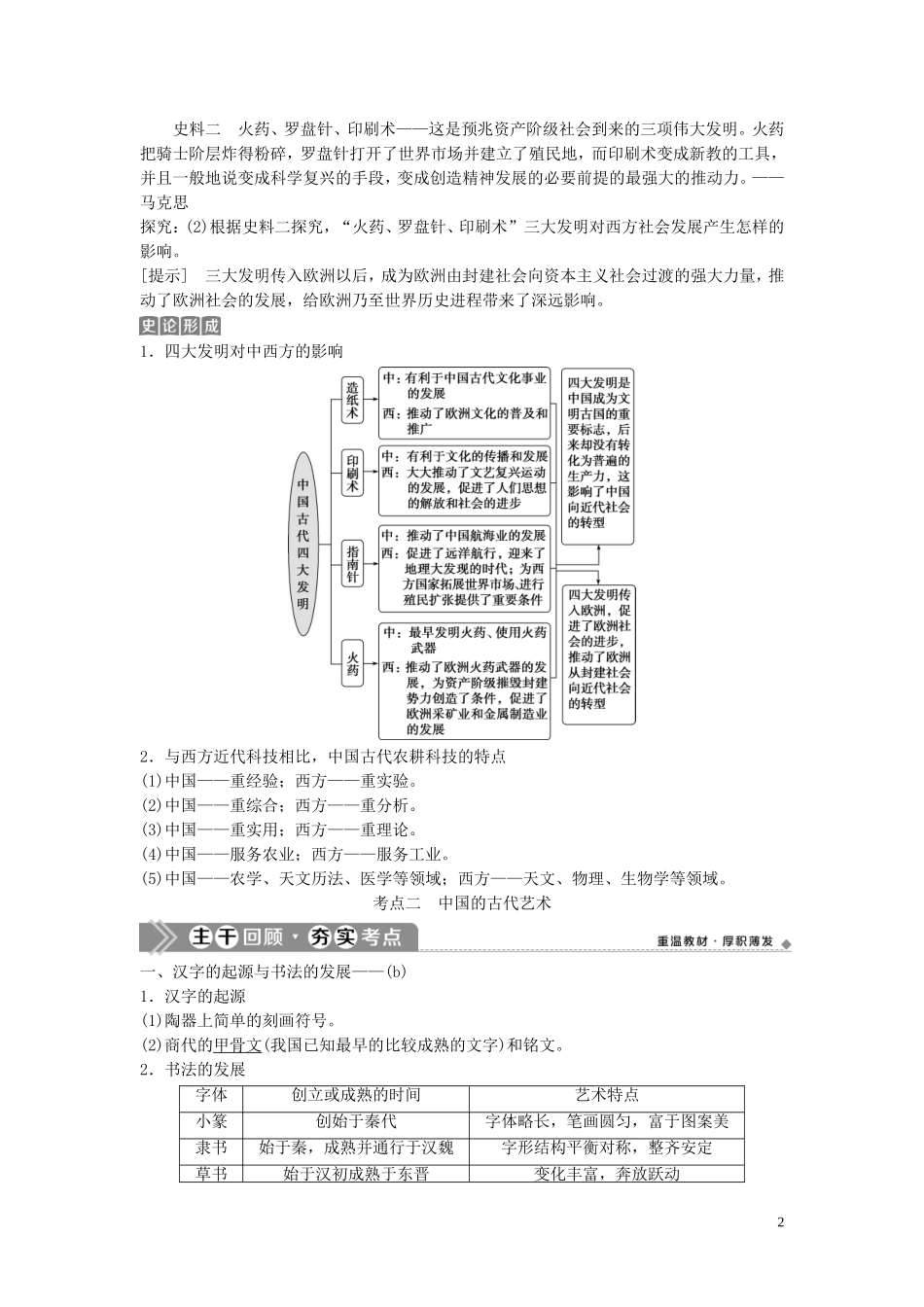 （浙江选考）新高考历史一轮复习 专题十三 中国传统文化主流思想的演变与中国古代的科技文化 第28讲 中国古代的科学技术与文化教学案 人民版-人民版高三全册历史教学案_第2页