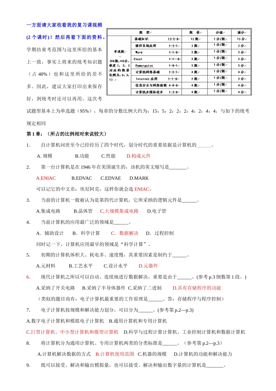 2025年计算机应用基础期末考总复习春夏_第1页