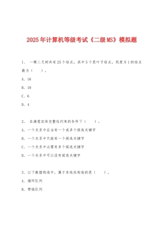 2025年计算机等级考试《二级MS》模拟题