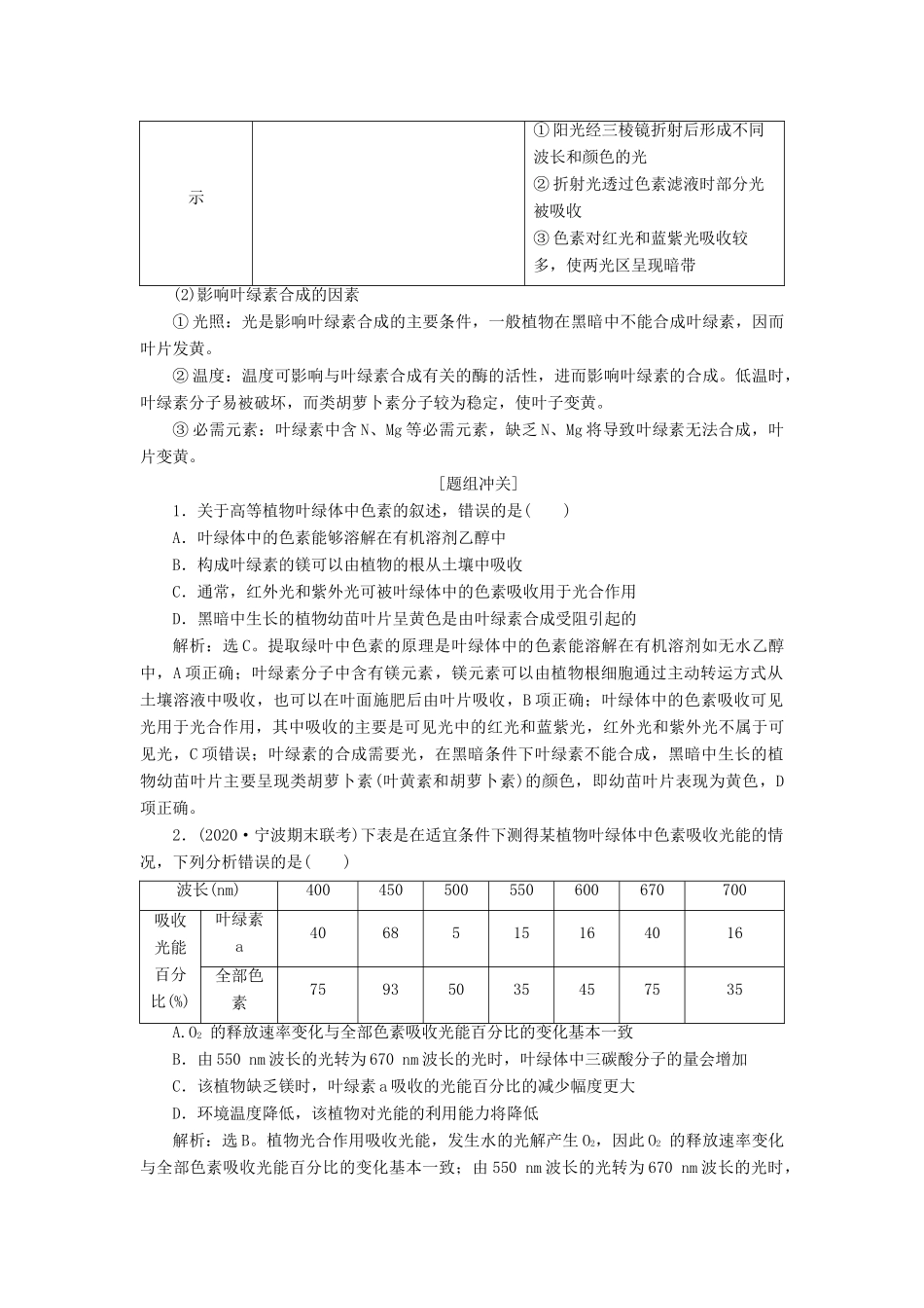 （浙江选考）新高考生物一轮复习 专题3 细胞的代谢 第8讲 色素和光合作用的过程教学案 新人教版-新人教版高三全册生物教学案_第3页