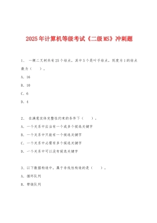 2025年计算机等级考试《二级MS》冲刺题