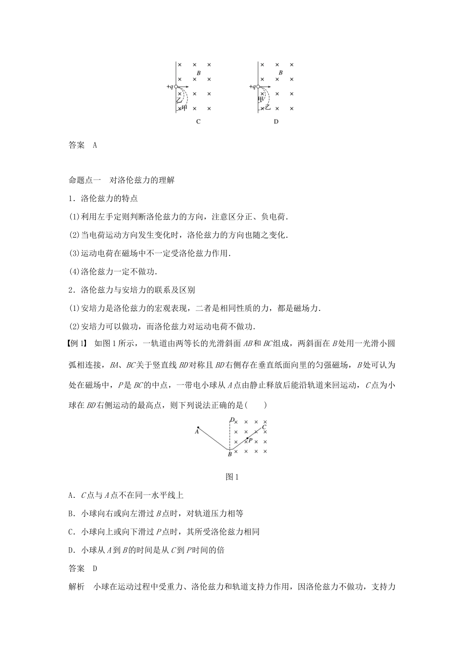 （浙江选考）高考物理大一轮复习 第九章 磁场 第2讲 磁场对运动电荷的作用学案-人教版高三全册物理学案_第3页