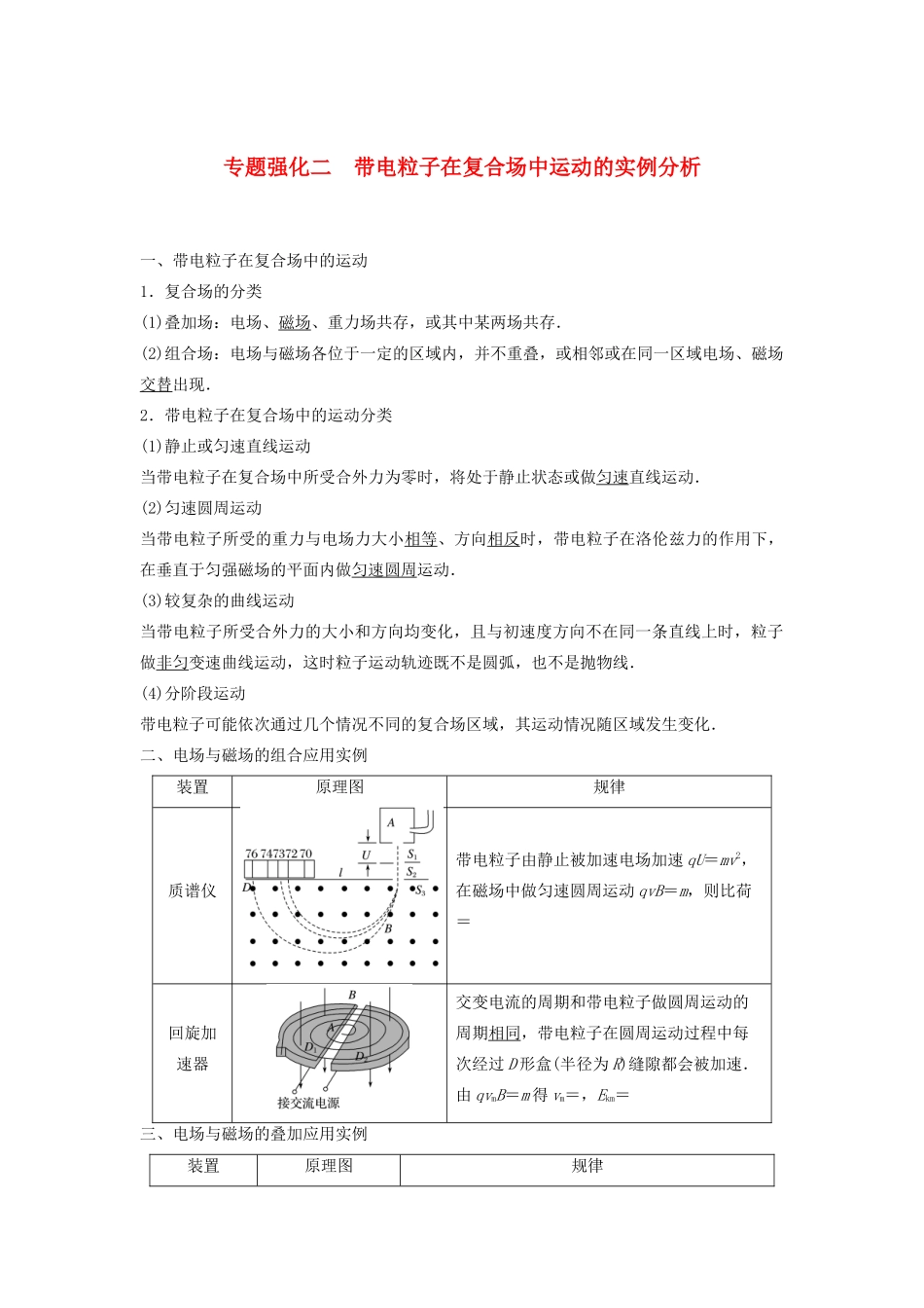 （浙江选考）高考物理大一轮复习 第九章 磁场 专题强化二 带电粒子在复合场中运动的实例分析学案-人教版高三全册物理学案_第1页