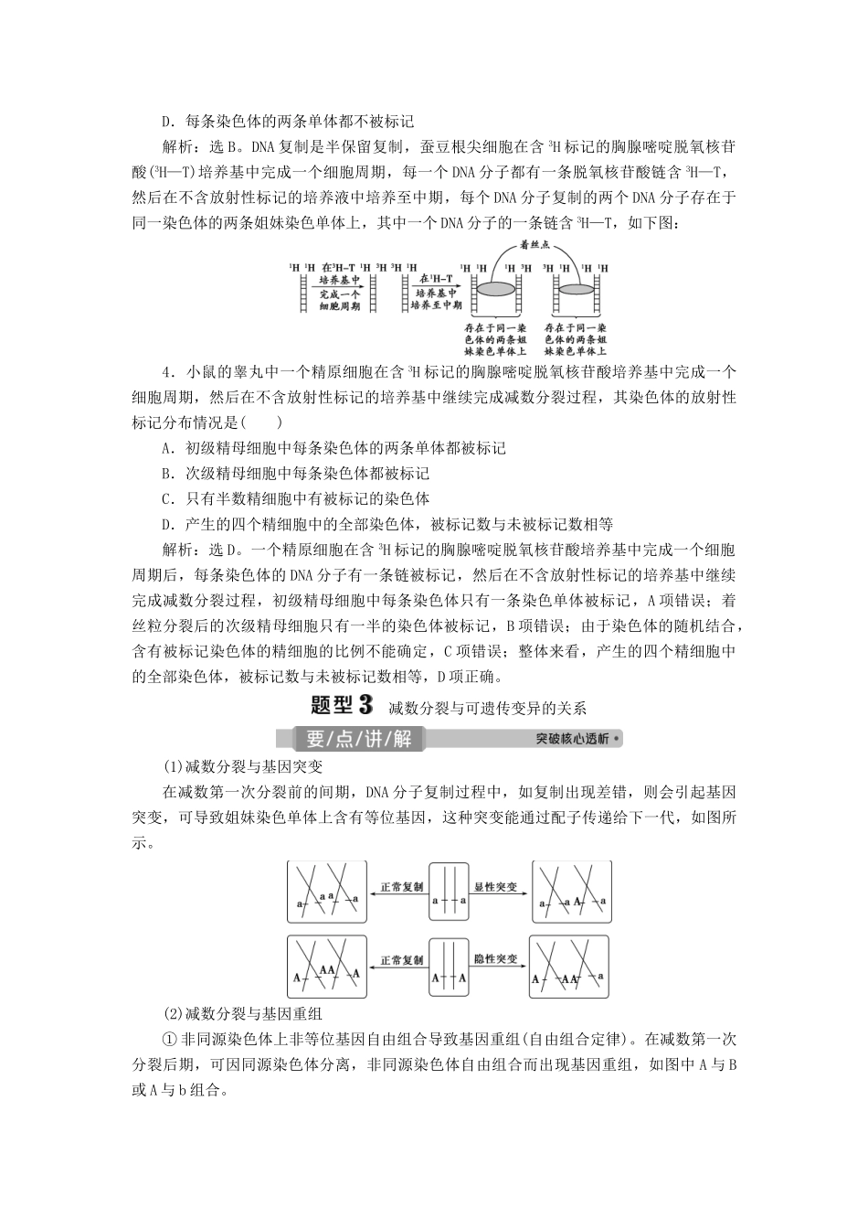 （浙江选考）新高考生物一轮复习 专题4 细胞的增殖（含减数分裂中的染色体行为）和分化 热考题型强化增分课（二） 减数分裂的综合考查以及与遗传变异的关系教学案 新人教版-新人教版高三全册生物教学案_第3页