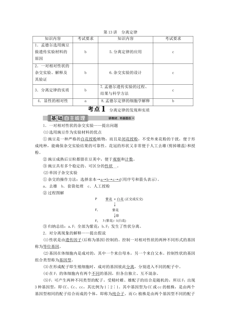 （浙江选考）新高考生物一轮复习 专题5 孟德尔定律 第13讲 分离定律教学案 新人教版-新人教版高三全册生物教学案_第1页