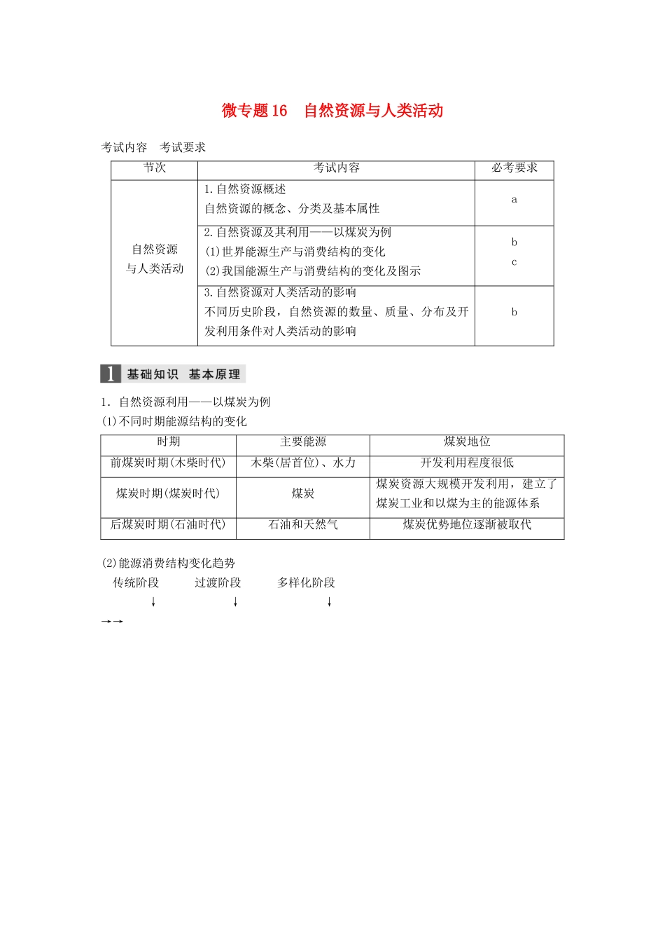 （浙江选考）高三地理二轮专题复习 专题四 自然地理规律与人类活动 微专题16 自然资源与人类活动学案 新人教版-新人教版高三全册地理学案_第1页