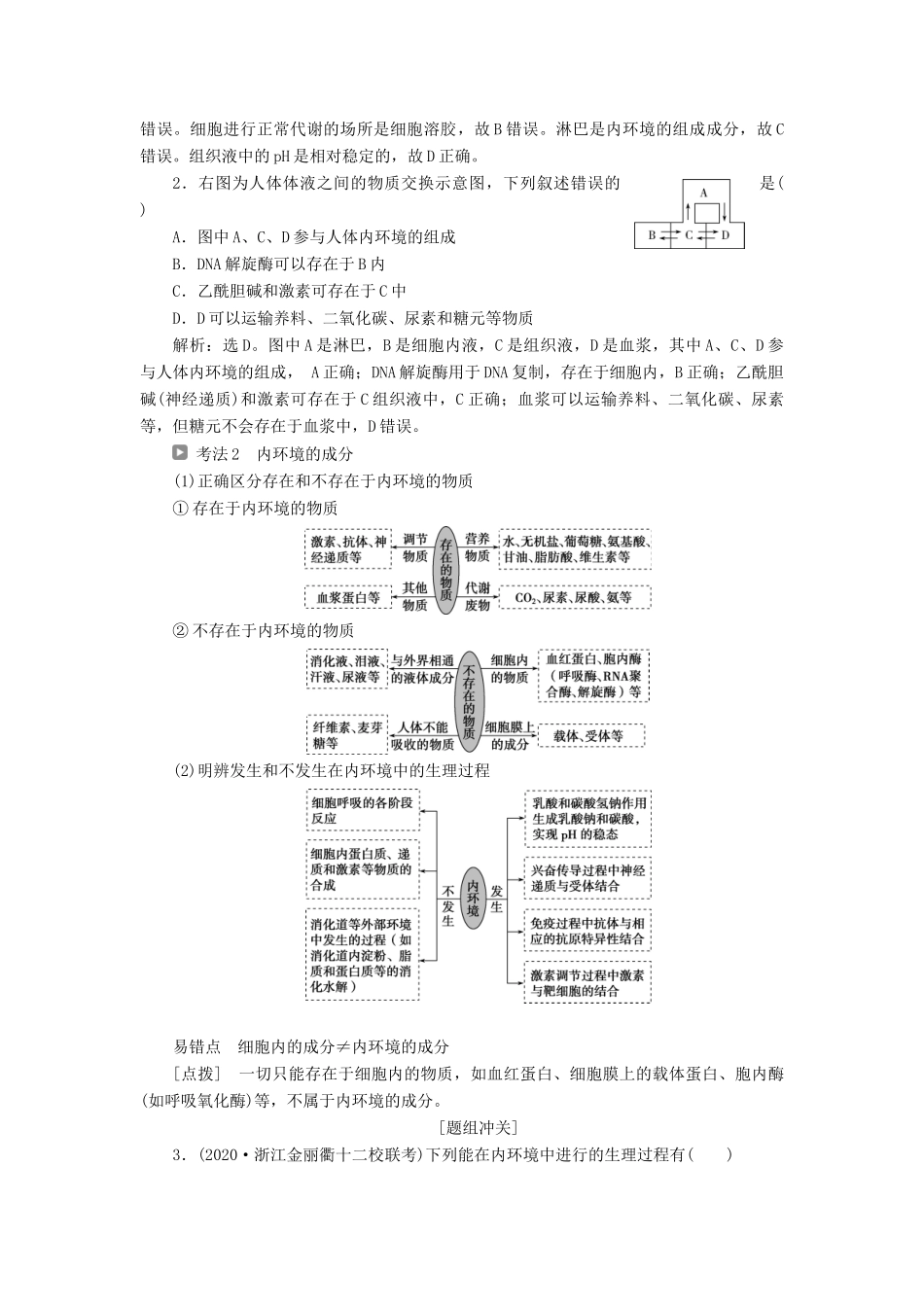 （浙江选考）新高考生物一轮复习 专题8 生命活动的调节与免疫 第22讲 内环境稳态与体温调节教学案 新人教版-新人教版高三全册生物教学案_第3页