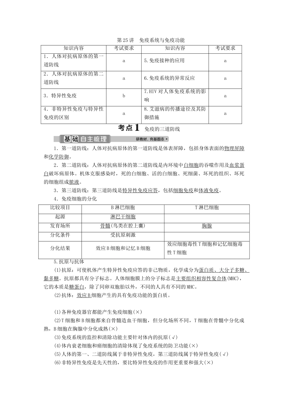 （浙江选考）新高考生物一轮复习 专题8 生命活动的调节与免疫 第25讲 免疫系统与免疫功能教学案 新人教版-新人教版高三全册生物教学案_第1页