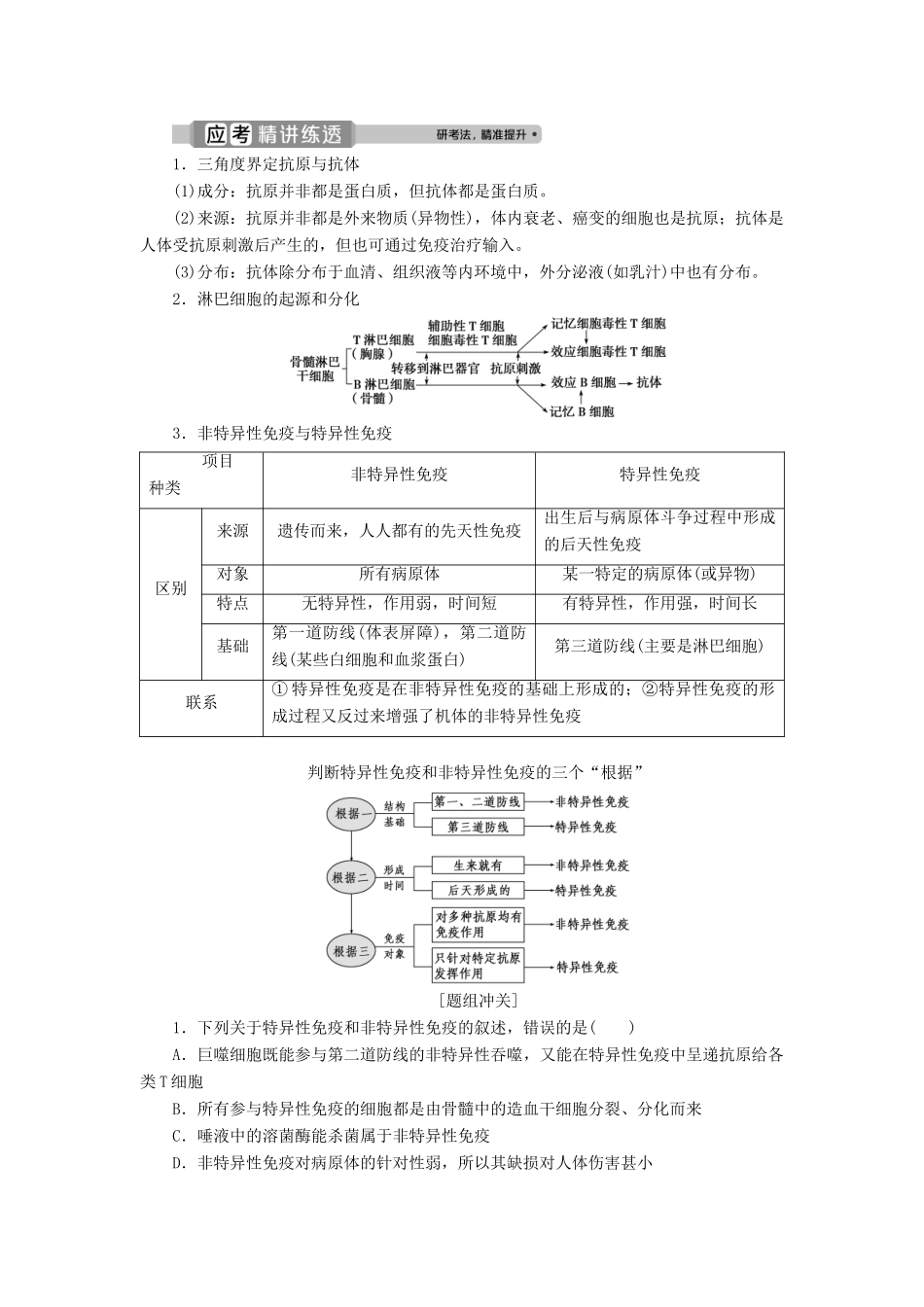 （浙江选考）新高考生物一轮复习 专题8 生命活动的调节与免疫 第25讲 免疫系统与免疫功能教学案 新人教版-新人教版高三全册生物教学案_第2页
