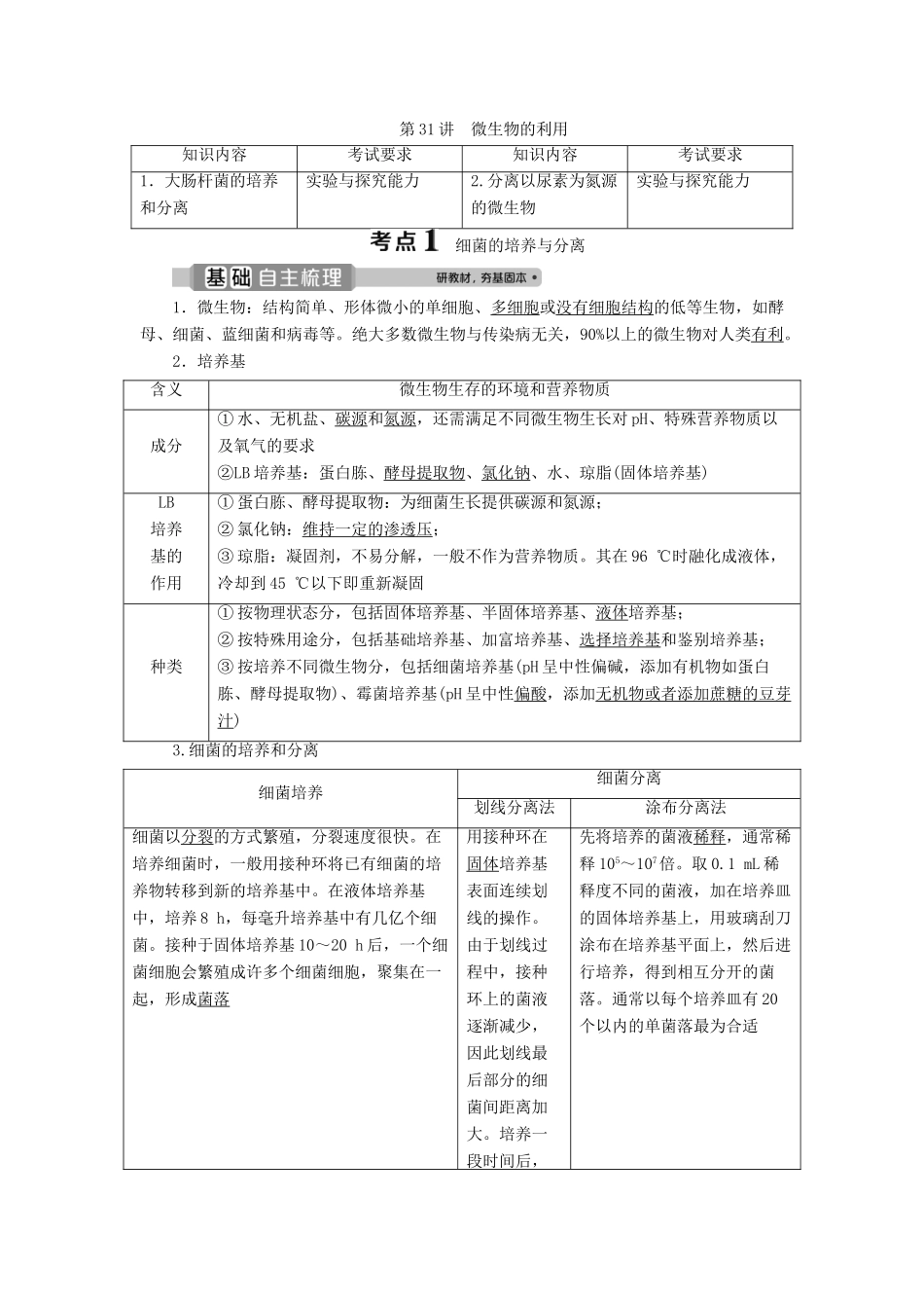 （浙江选考）新高考生物一轮复习 专题11 生物技术实践 第31讲 微生物的利用教学案 新人教版-新人教版高三全册生物教学案_第1页