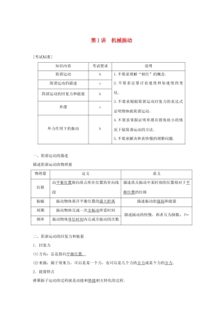 （浙江选考）高考物理大一轮复习 第十一章 机械振动 机械波 第1讲 机械振动学案-人教版高三全册物理学案