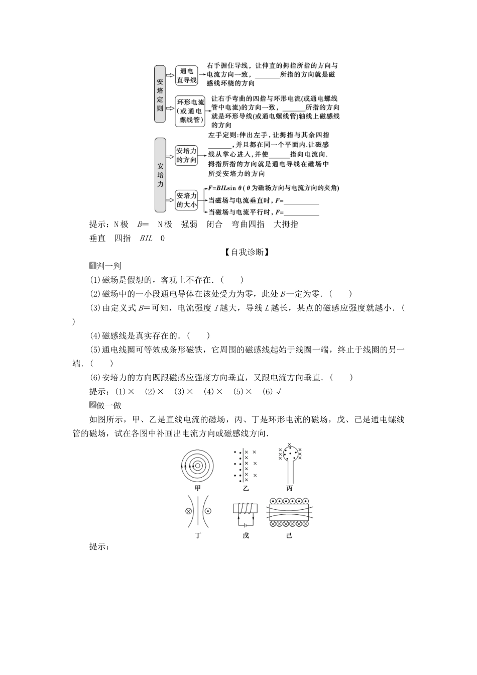 （浙江选考）新高考物理一轮复习 10 第八章 磁场 1 第1节 磁场的描述 磁场对电流的作用教学案-人教版高三全册物理教学案_第2页