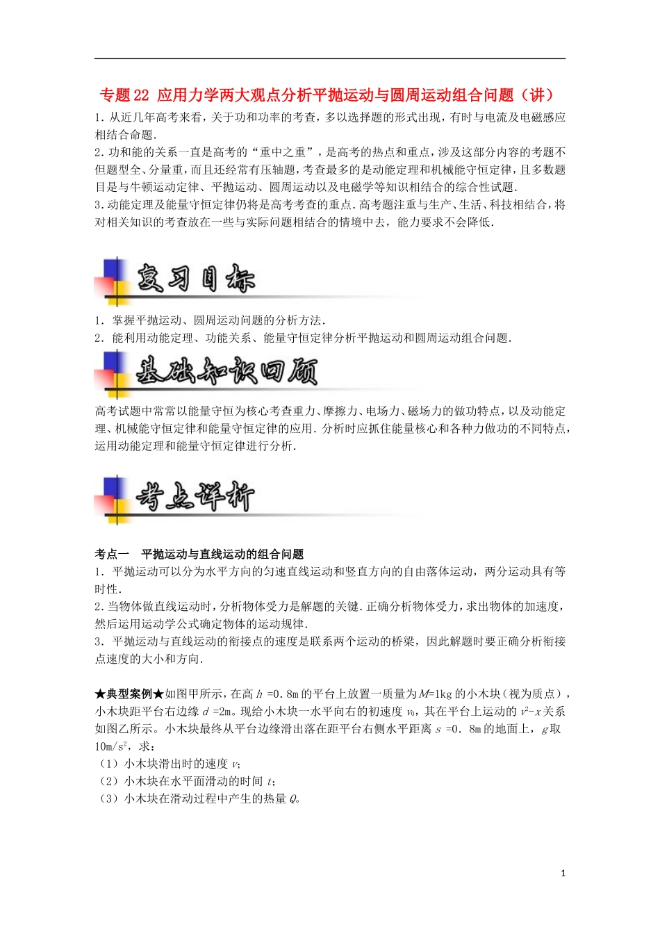 （讲练测）高考物理一轮复习 专题22 应用力学两大观点分析平抛运动与圆周运动组合问题（讲）（含解析）-人教版高三全册物理学案_第1页