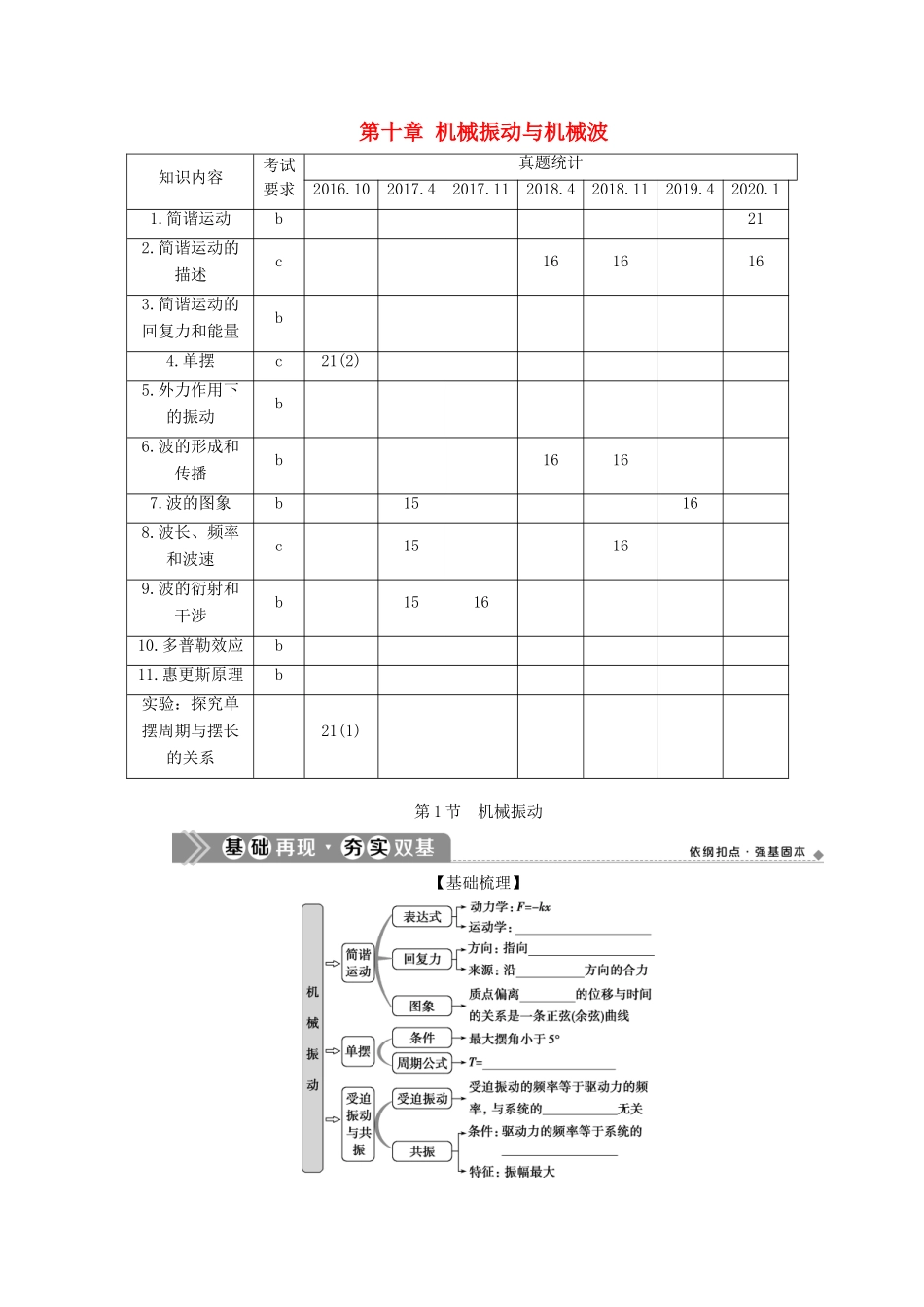 （浙江选考）新高考物理一轮复习 13 第十章 机械振动与机械波 1 第1节 机械振动教学案-人教版高三全册物理教学案_第1页